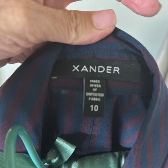 XANDER Midi Shirt Dress Womens 10 Navy/Maroon Pleated skirt Cotton Preppy Retro - Picture 8 of 9